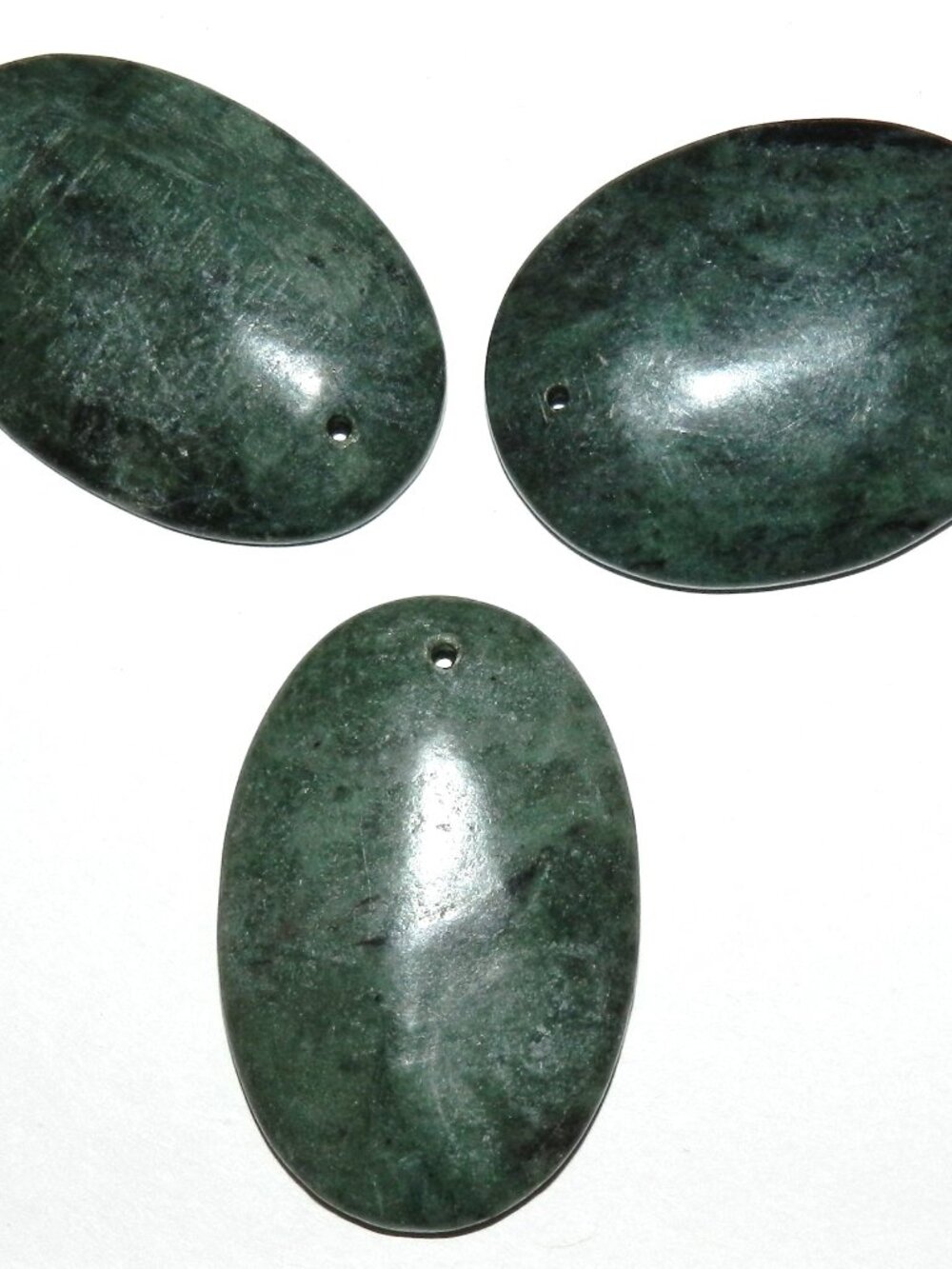 P2156 Dark Green Marble 42mm Flat Puff Oval Gemstone Pendant Bead 1pc